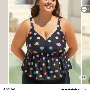 Floral Black Swim Top
